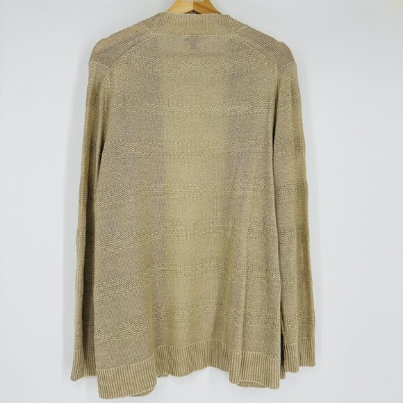 Talbots Beige Tan 100% Linen Open Front Knit Long Sleeve Cardigan Sweater XL - Picture 7 of 7